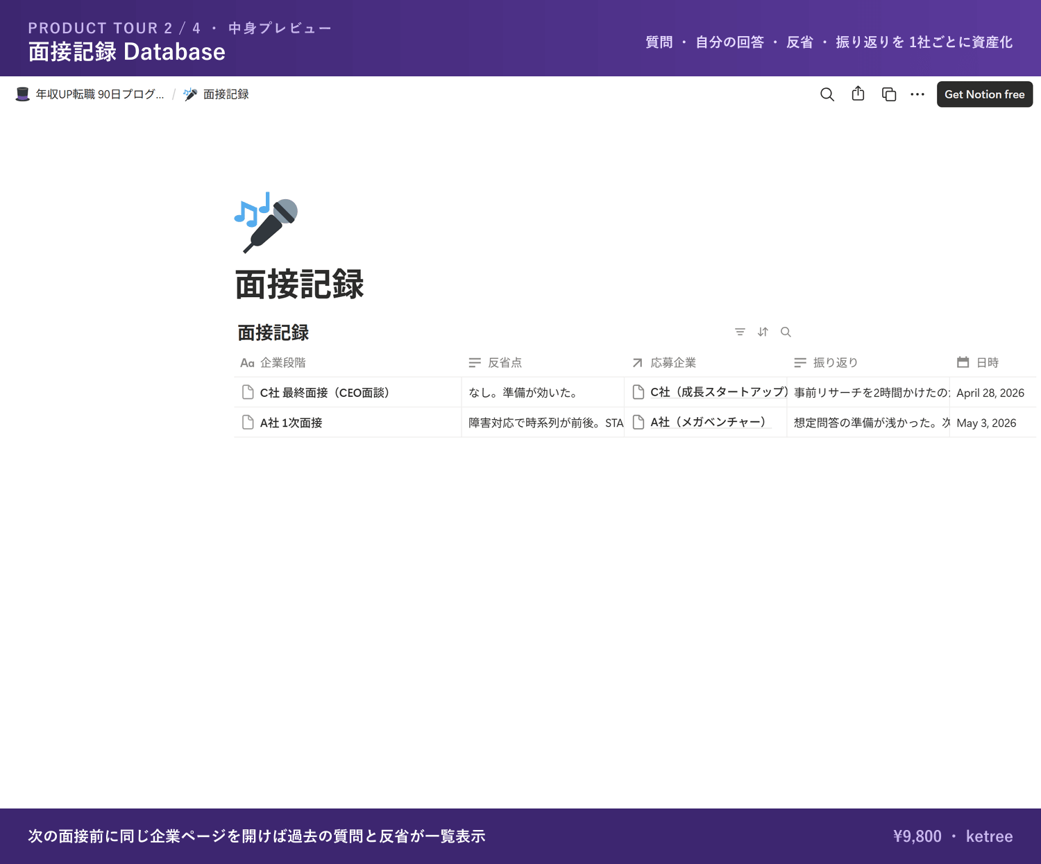 面接記録データベースの実画面